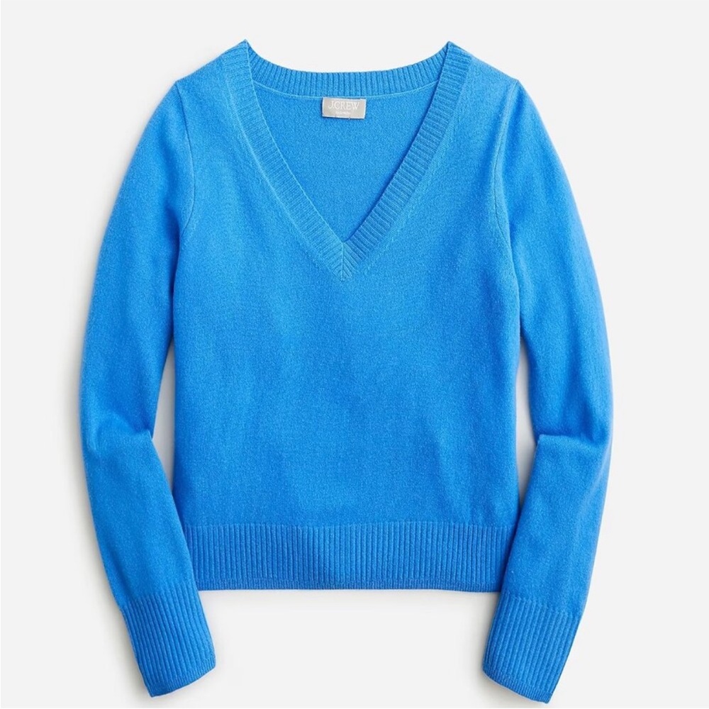 J.Crew V-Neck Cashmere Sweater in Vibrant Blue